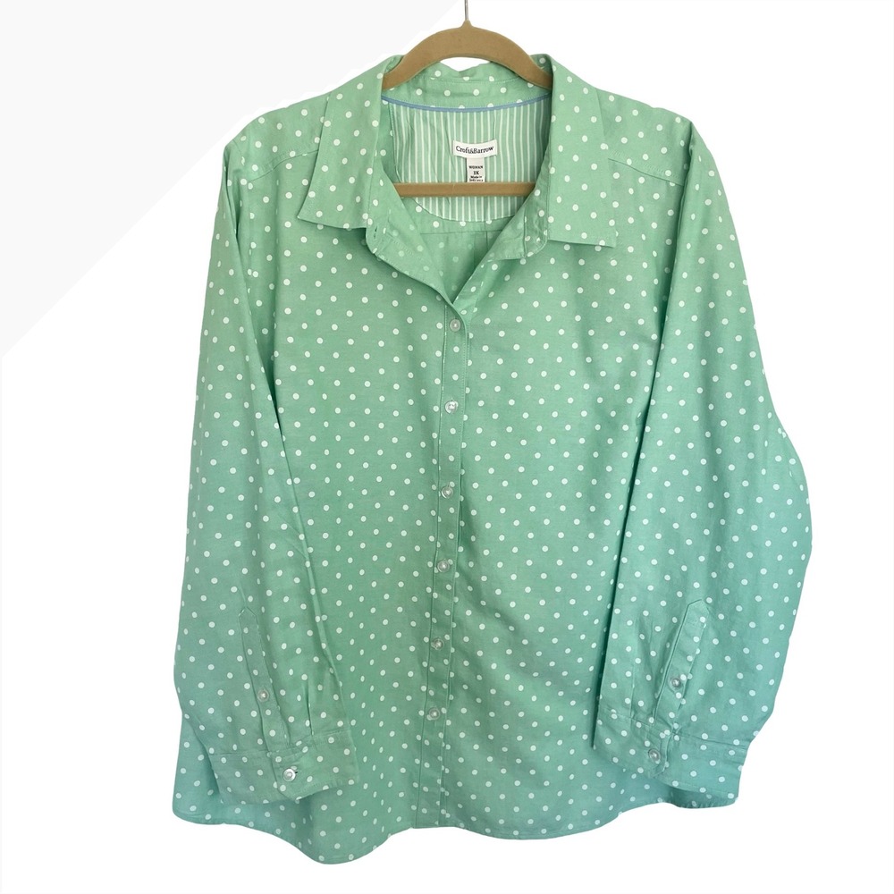 Croft & Barrow Mint Green Polka Dot Cotton Button Down Shirt Sz 3X Long Sleeve